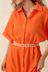 Paradisa St. Augustine Orange Cotton Belted Shirt Dress