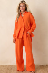 Paradisa Naples Orange Cotton Button-Up Top