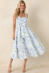 EXCLUSIVE: Prosperina Darcy Light Blue Floral Print Cotton Maxi Dress