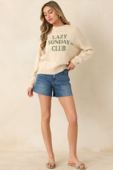 Lazy Sunday Club Ivory Graphic Knit Crewneck Sweater