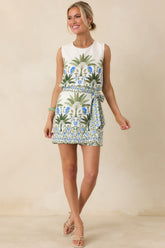 Capri Courtyard Ivory Multi Floral & Palm Sleeveless Top