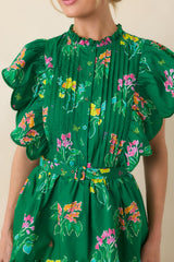 Prosperina Maris Green Multi Floral Cotton Tiered Ruffle Midi Dress