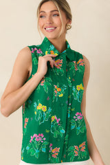 Prosperina Hope Green Multi Floral Cotton Sleeveless Top