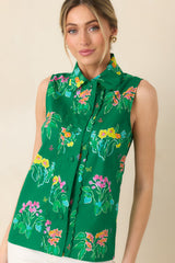 Prosperina Hope Green Multi Floral Cotton Sleeveless Top