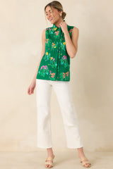 Prosperina Hope Green Multi Floral Cotton Sleeveless Top