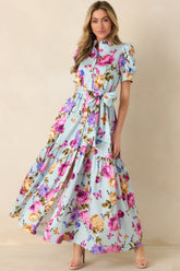 Prosperina Marguerite Blue Multi Floral Cotton Maxi Dress