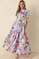 Prosperina Marguerite Blue Multi Floral Cotton Maxi Dress