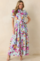 Prosperina Marguerite Blue Multi Floral Cotton Maxi Dress