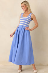 Prosperina Greer Sky Blue Stripe Cotton Midi Dress