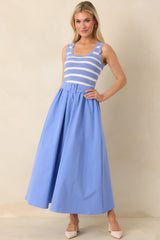 Prosperina Greer Sky Blue Stripe Cotton Midi Dress