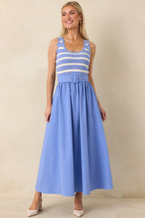 Prosperina Greer Sky Blue Stripe Cotton Midi Dress