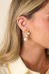 Make It a Moment Gold Flower & Pearl Drop Earrings