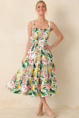 Prosperina Darcy Green & Pink Multi Floral Cotton Midi Dress