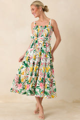 Prosperina Darcy Green & Pink Multi Floral Cotton Midi Dress