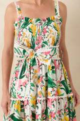 Prosperina Darcy Green & Pink Multi Floral Cotton Midi Dress