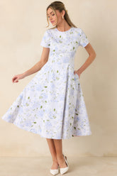 Prosperina Margot Blue & Pink Floral Cotton Reversible Midi Dress