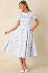 Prosperina Margot Blue & Pink Floral Cotton Reversible Midi Dress