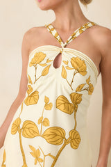 Aylaya Zoey Ivory & Honey Gold Floral Cotton Halter Neck Maxi Dress