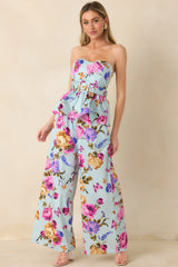 Prosperina Barrett Blue Multi Floral Cotton Wide Leg Pants