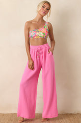 Paradisa Dunedin Pink Cotton Wide Leg Drawstring Pants