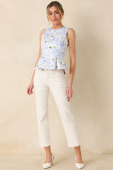 Prosperina Sabine Blue & Pink Cotton Reversible Peplum Top