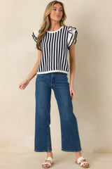 Retro Love Navy & White Stripe Knit Top