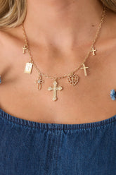 Keep the Faith Gold Cross Charm Necklace