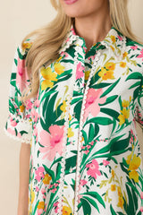 Prosperina Rayne Green & Pink Multi Floral Cotton Mini Dress