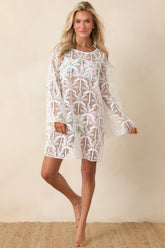 Paradisa Sea La Vie Ivory Sheer Lace Cover Up Mini Dress