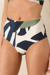MINKPINK Azure Green & Blue Palm Leaves High Waisted Bikini Bottoms