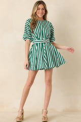 Prosperina Fallon Green Stripe Cotton Swing Dress