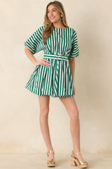 Prosperina Fallon Green Stripe Cotton Swing Dress