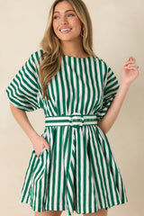 Prosperina Fallon Green Stripe Cotton Swing Dress