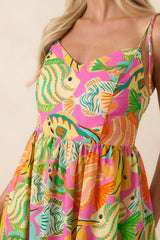Paradisa Edgewater Pink Multi Cotton Fish Print Midi Dress