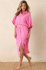 Paradisa St. Augustine Pink Cotton Belted Shirt Dress