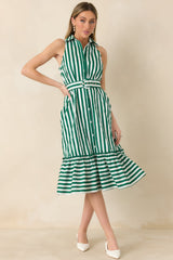 Prosperina Lourdes Green Stripe Cotton Sleeveless Midi Dress