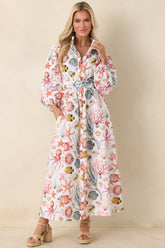 Paradisa Anna Maria Multi Linen Coastal Print Maxi Dress