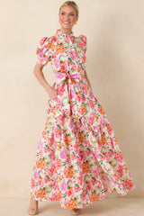 Prosperina Marguerite Pink Multi Floral Cotton Maxi Dress