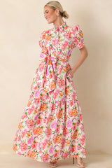 Prosperina Marguerite Pink Multi Floral Cotton Maxi Dress