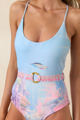 Paradisa Aquaria Blue Multi Reef Print Belted One Piece Swimsuit