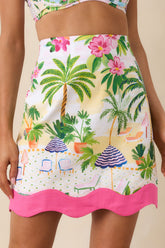 Paradisa Juno Pink Multi Cotton Linen Poolside Print Mini Skirt
