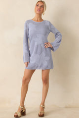 Sheer Bliss Dusty Blue Floral Open Knit Mini Dress