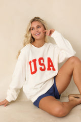 Z Supply USA Ivory Cotton Boyfriend Sweatshirt