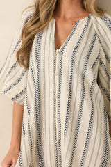 FRNCH Noronha Ivory & Black Stripe Cotton Mini Dress