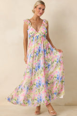 MINKPINK Celina Multi Watercolor Floral Ruffle Maxi Dress