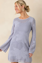 Sheer Bliss Dusty Blue Floral Open Knit Mini Dress
