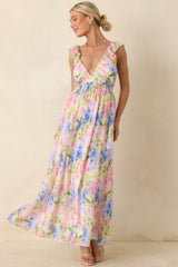 MINKPINK Celina Multi Watercolor Floral Ruffle Maxi Dress