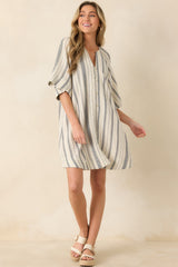 FRNCH Noronha Ivory & Black Stripe Cotton Mini Dress