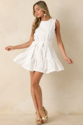 Prosperina Quinn White Pleated Cotton Mini Dress