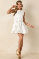 Prosperina Quinn White Pleated Cotton Mini Dress